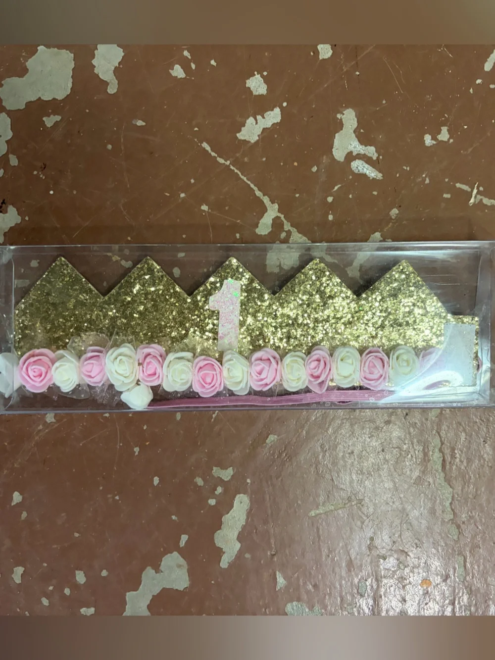 Gold and pink first birthday crown